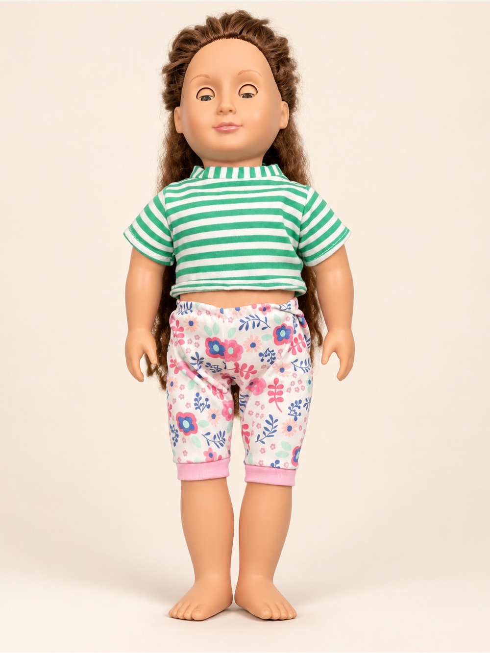 Striped Green Crop Top & Floral Capri Pants Doll Outfit